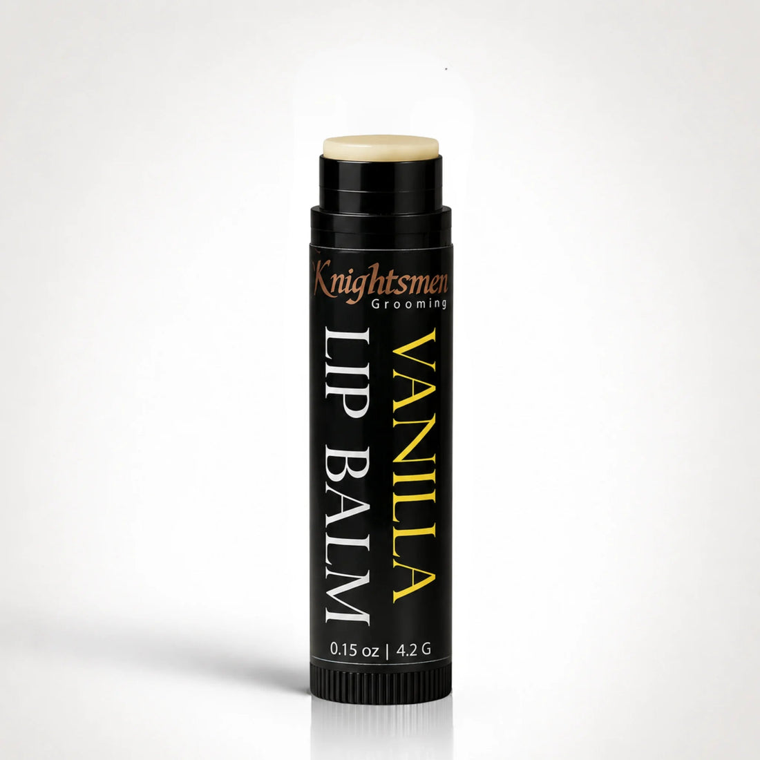 Knightsmen Grooming Organic Vanilla Lip Balm Open – Natural Vanilla Scented Hydrating Formula with Beeswax, Shea Butter and Jojoba Oil