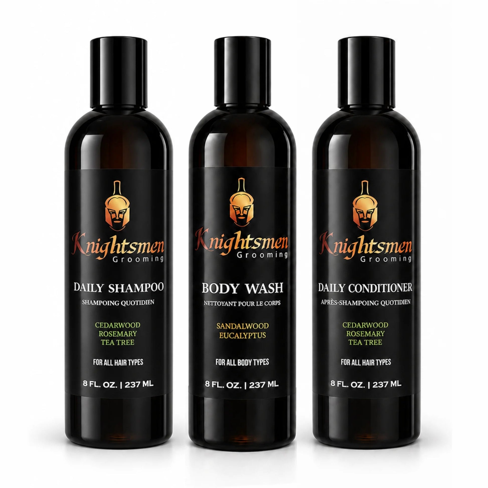 Knightsmen Grooming Rosemary Shampoo and Conditioner Bundle with Organic Body Wash – Natural Hair Growth and Body Care Set for Men