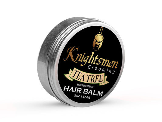Organic shea butter, beeswax, tea tree oil, vitamin E—Tea Tree hair balm.