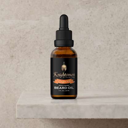 Cedarwood beard oil on stone—premium Canadian grooming. Best beard oil for beard growth, best beard oil for patchy beards