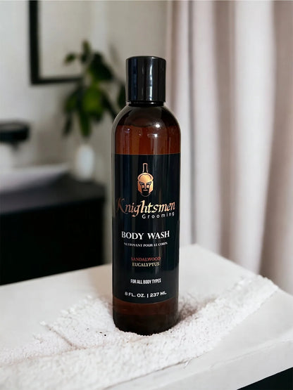 Knightsmen organic body wash with coconut, sandalwood, and eucalyptus — gentle cleansing and moisturizing formula