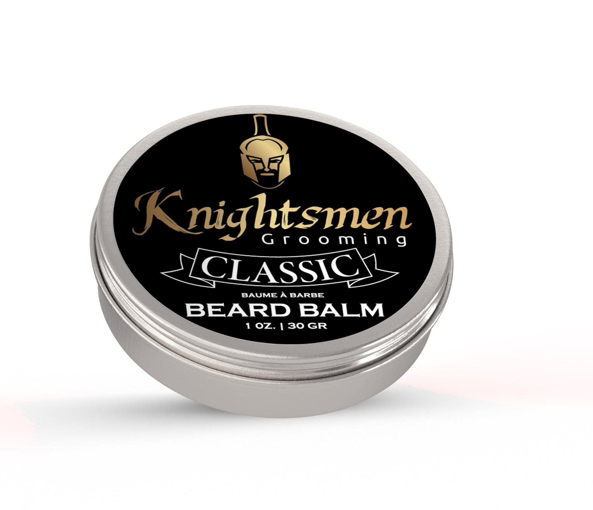 Unscented organic beard balm in closed 1 oz tin by Knightsmen Grooming