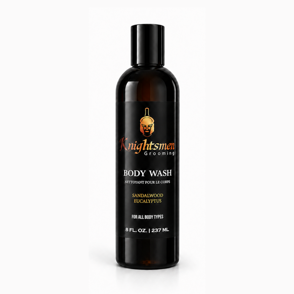 Organic sandalwood and eucalyptus body wash for men by Knightsmen Grooming
