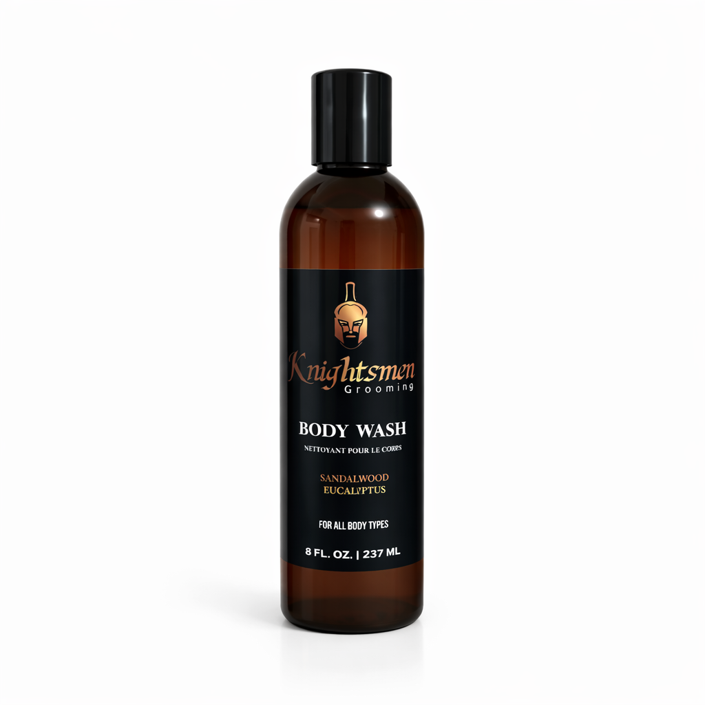 Organic sandalwood and eucalyptus body wash for men by Knightsmen Grooming
