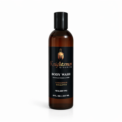 Organic sandalwood and eucalyptus body wash for men by Knightsmen Grooming

