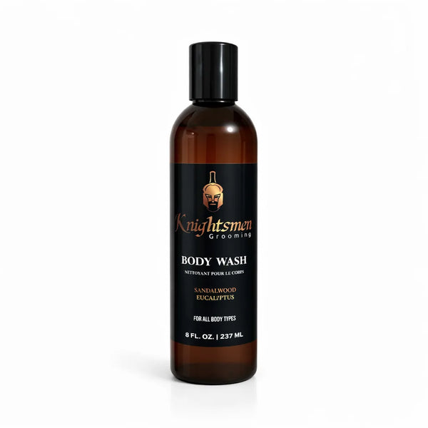 Organic sandalwood and eucalyptus body wash for men by Knightsmen Grooming
