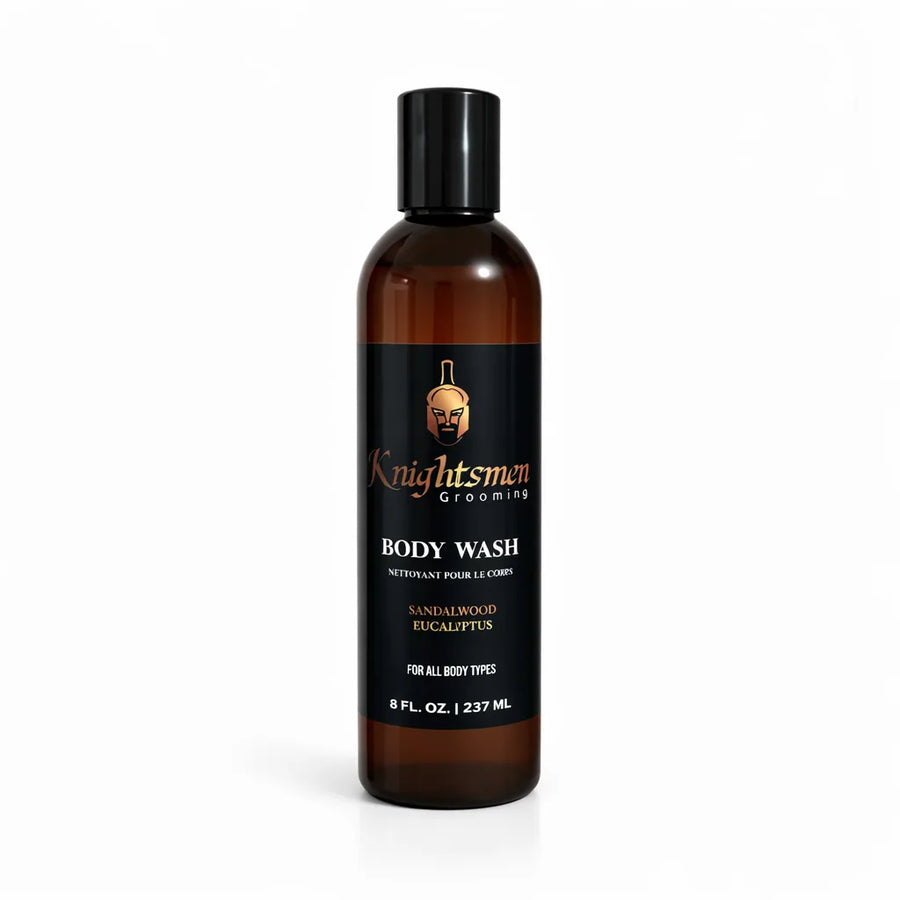 Organic sandalwood and eucalyptus body wash for men by Knightsmen Grooming
