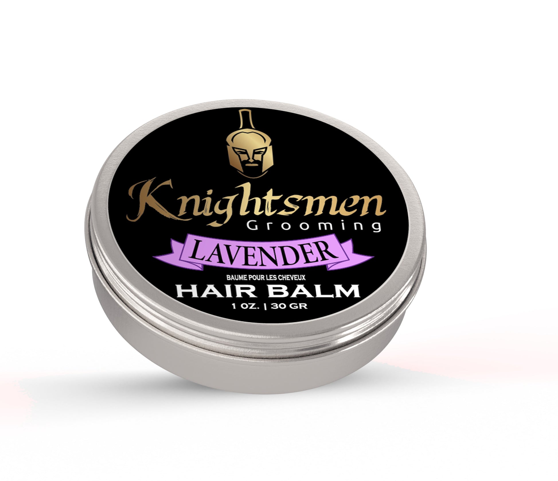 Organic Lavender hair balm in closed 1 oz tin by Knightsmen Grooming