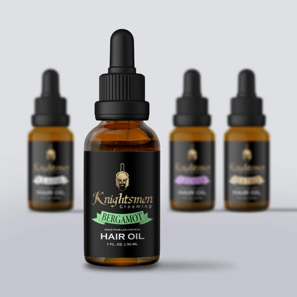 Bergamot hair growth oil in use — applied to scalp for circulation and follicle stimulation
