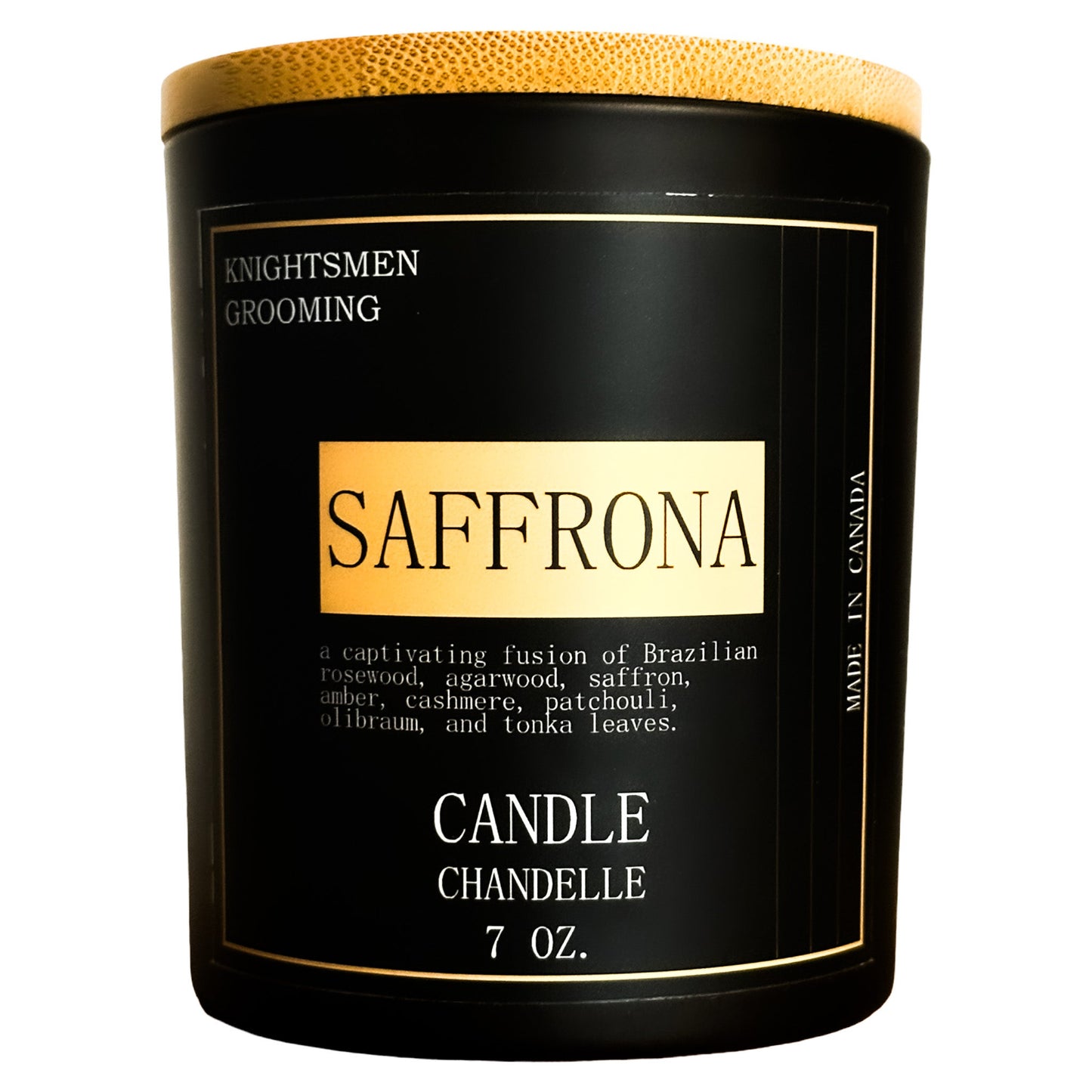 Saffrona hand-poured saffron and amber soy candle by Knightsmen Grooming