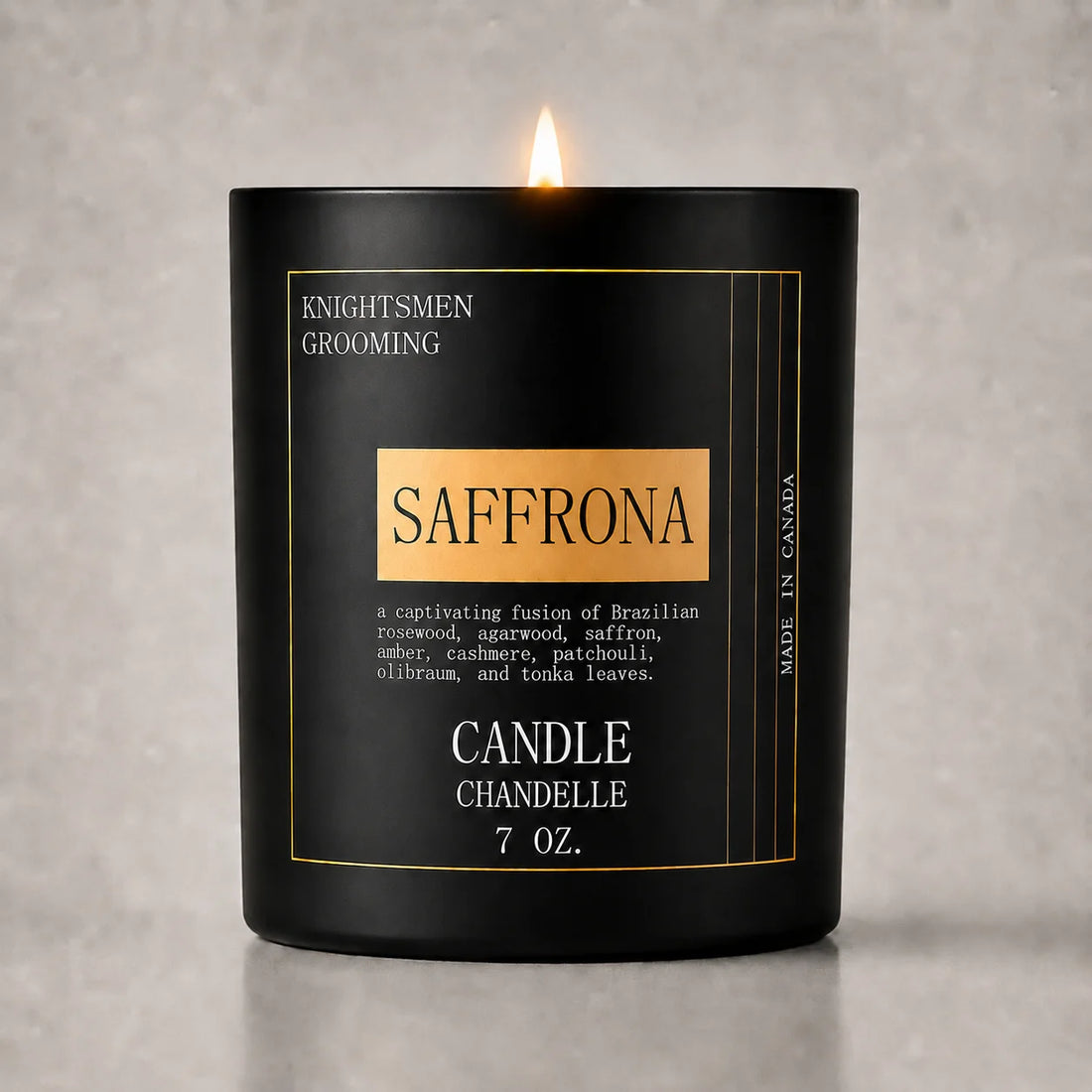 Saffrona by Knightsmen Grooming – Exotic Saffron and Amber Luxury Scented Candle, Crackling Wood Wick, 75-Hour Burn Time