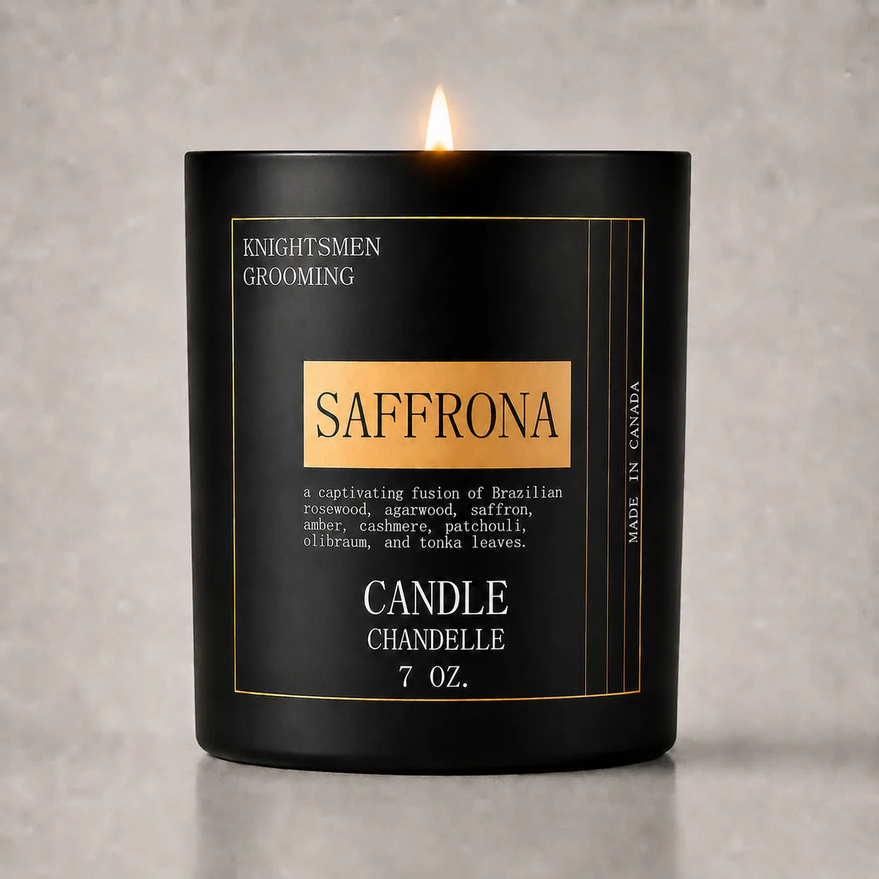 Saffrona by Knightsmen Grooming – Exotic Saffron and Amber Luxury Scented Candle, Crackling Wood Wick, 75-Hour Burn Time