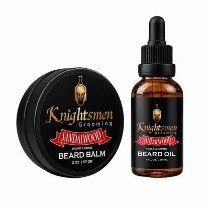 Knightsmen Grooming Sandalwood Beard Growth Starter Kit – Organic Beard Oil and Beard Balm Bundle for Men