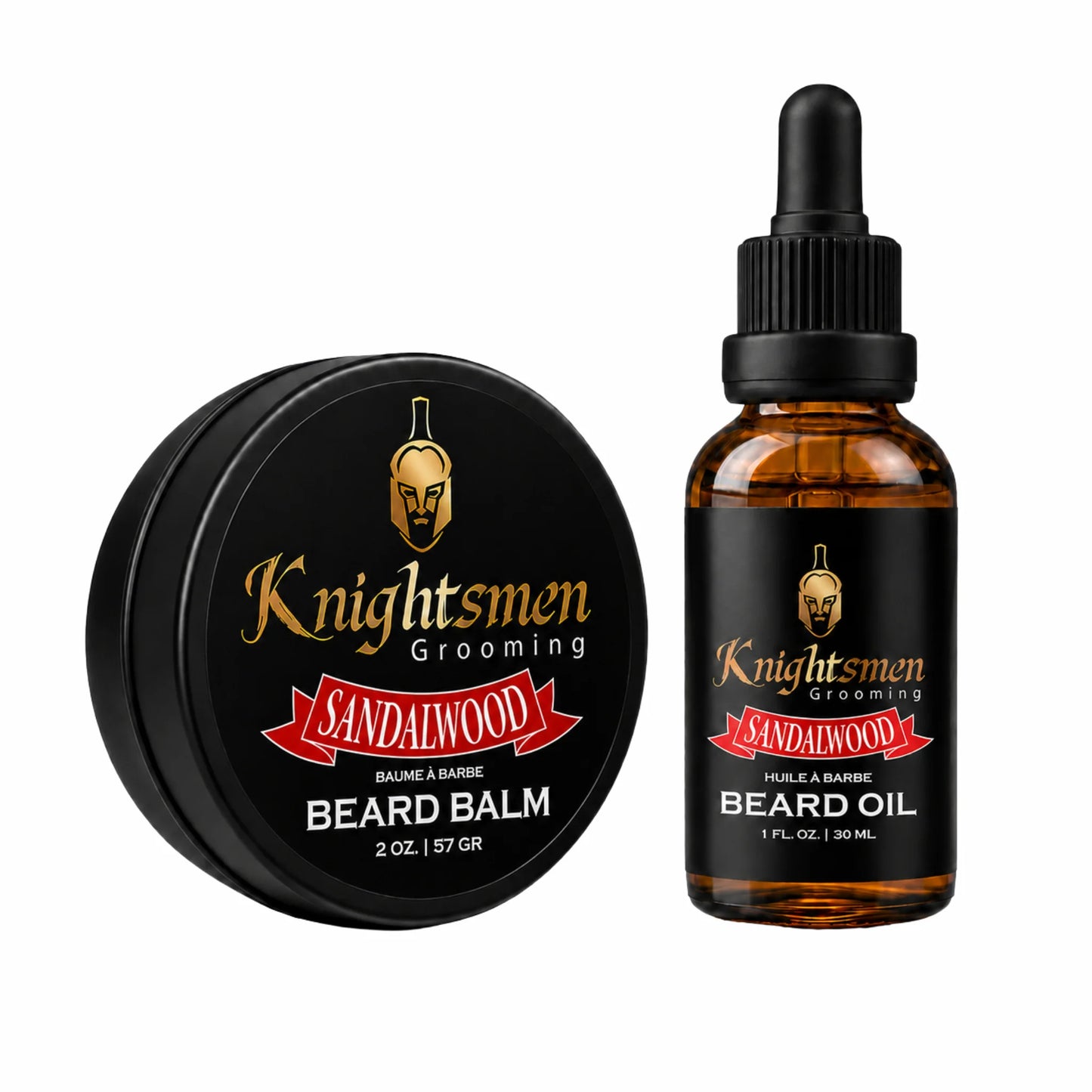 Knightsmen Grooming Sandalwood Beard Growth Starter Kit – Organic Beard Oil and Beard Balm Bundle for Men