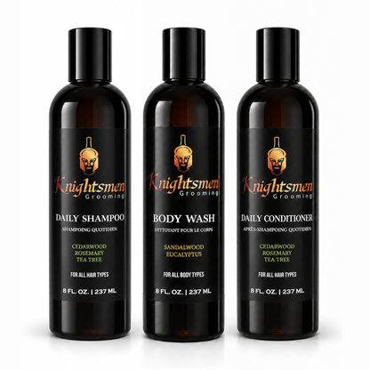 Knightsmen Grooming Rosemary Shampoo and Conditioner Bundle with Organic Body Wash – Natural Hair Growth and Body Care Set for Men