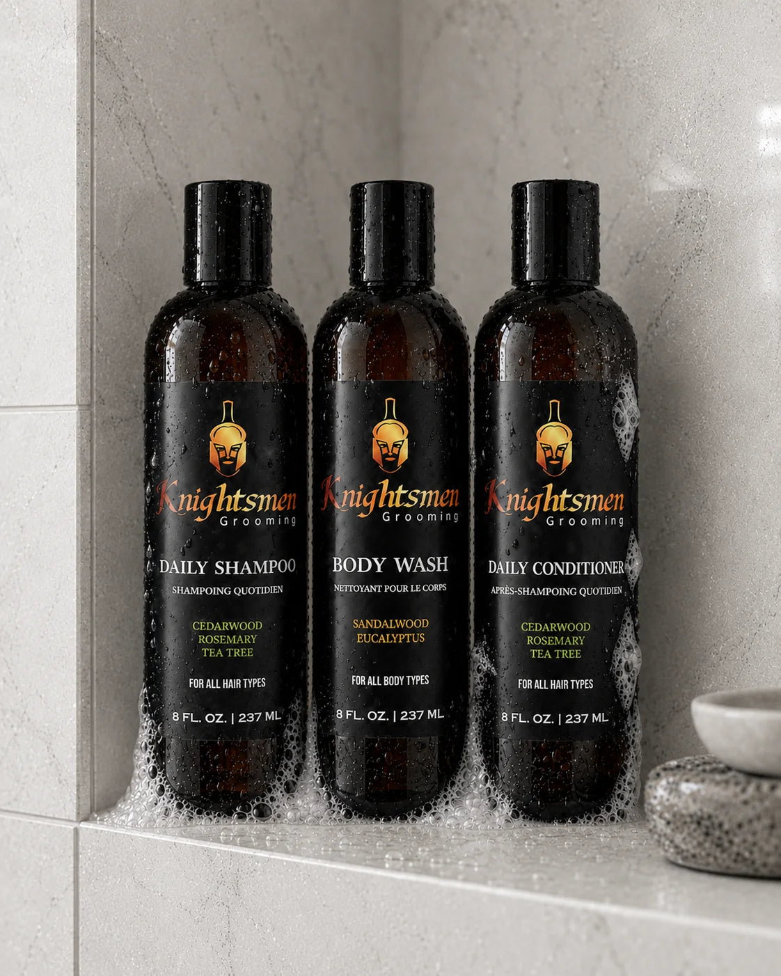 Knightsmen Grooming Rosemary Shampoo Conditioner and Body Wash Bundle – Natural Hair Care Trio with Vitamin E and Tea Tree