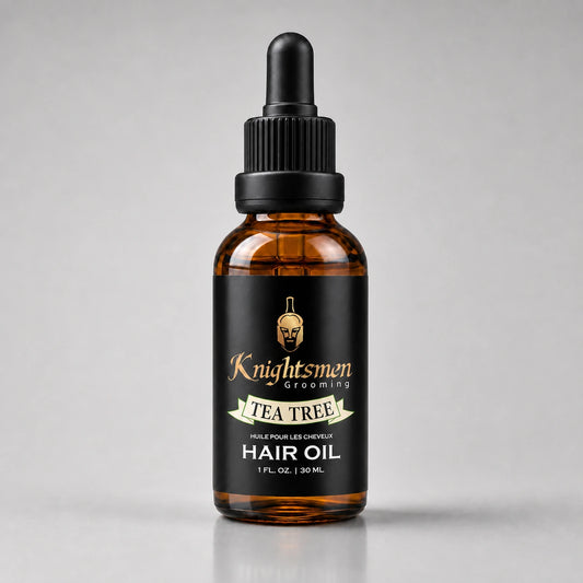 Tea Tree Hair Oil by Knightsmen Grooming — organic rosemary and argan formula for dandruff control and scalp care