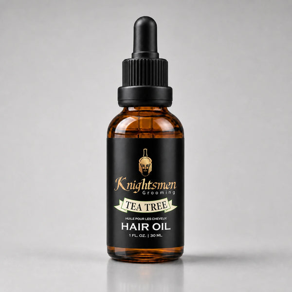 Tea Tree Hair Oil by Knightsmen Grooming — organic rosemary and argan formula for dandruff control and scalp care