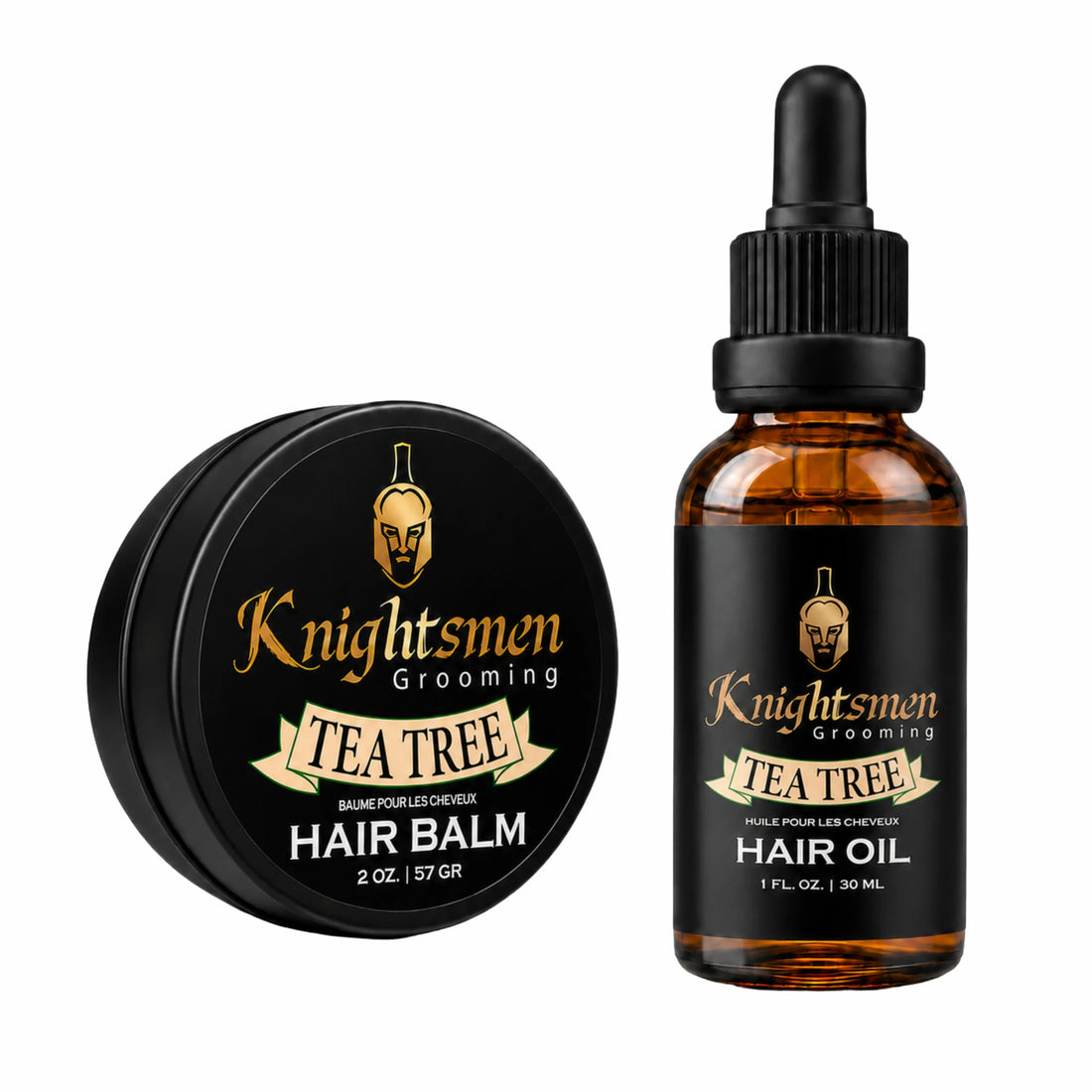 Knightsmen Grooming Tea Tree Hair Growth Starter Kit – Organic Hair Oil and Hair Balm Bundle for Scalp Health and Hair Growth