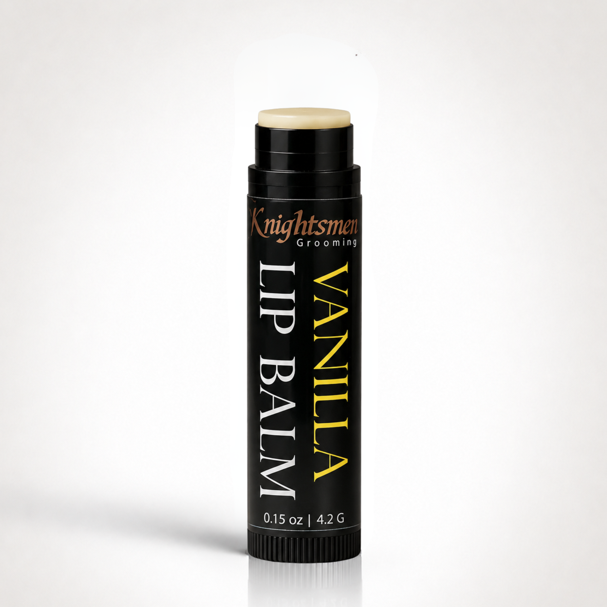 Knightsmen Grooming Organic Vanilla Lip Balm Open – Natural Vanilla Scented Hydrating Formula with Beeswax, Shea Butter and Jojoba Oil